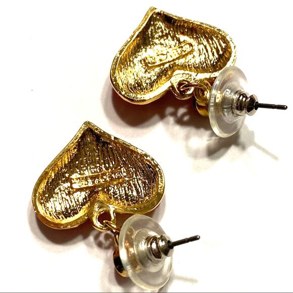 Red enamel pierced earrings heart shaped dangles romantic jewelry gift for woman - Picture 2 of 5